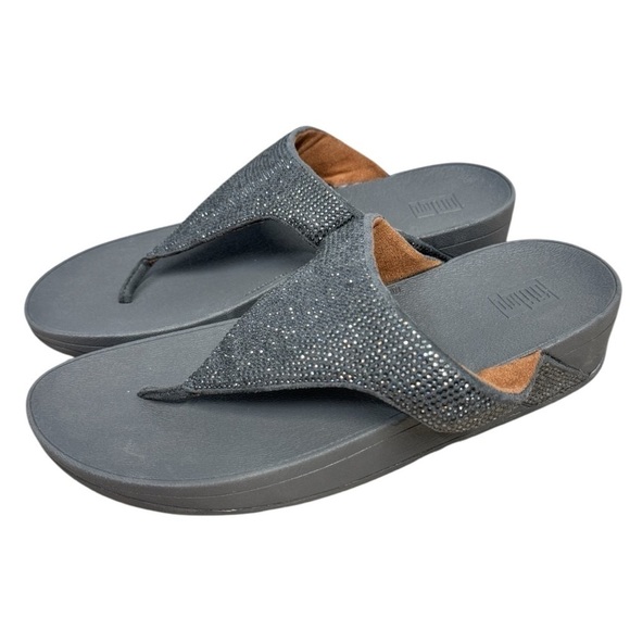 New FitFlop Lottie Glitzy Shimmer Fabric Toe-Thong Sandal Size 11 Pewter - Picture 1 of 7